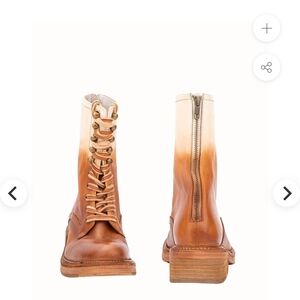 Vintage Foundry Brand New Ombre Two-Tone Leather Lace-Up Boots - Brown & Cream